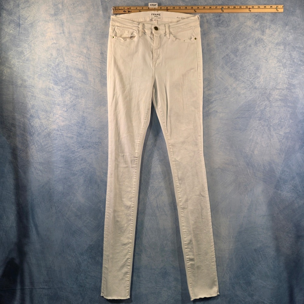 Frame Denim Forever Karlie Skinny Jeans White Raw Hem Size 32 Tall Long Inseam